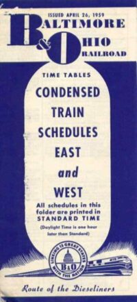 B&O Passenger Time Table 1959