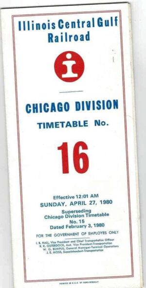 Illinois-Central-Gulf-Rail-Road-Chicago-Division-Timetable-No-16-1980-FREE-SHIP-163665085310
