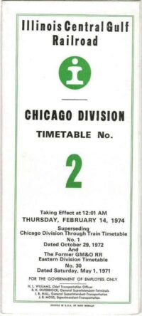 Illinois Central, Chicago Div Timetable 1974