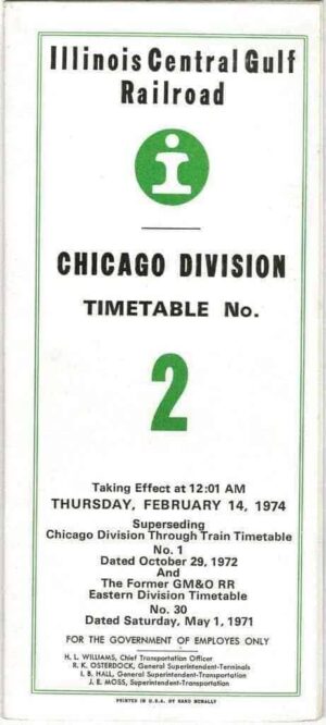 Illinois-Central-Railroad-Chicago-Division-Timetable-No-2-1974-FREE-SHIP-163807928670