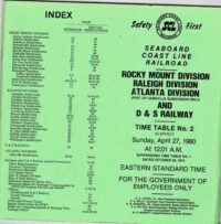 SCL Rocky Mount, Raleigh, Atlanta Div'ns Timetable 1980