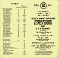 SCL Rocky Mount, Raleigh, Atlanta Div's D&S Rwy Employee Time Table 1980