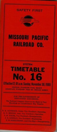 Missouri Pacific Employee Timetable 1980