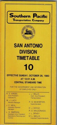 Southern Pacific San Antonio Div Employee Timetable 1980