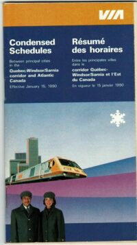 VIA Rail Timetable Quebec to Windsor & Atlantic Canada 1990