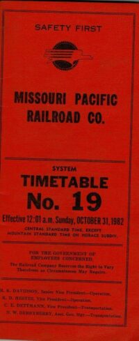 Missouri Pacific Employee Timetable 1982