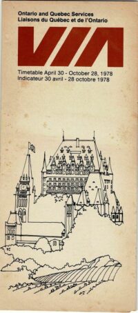 Via Ontario and Quebec Services 1978 Timetable