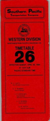 Southern Pacific Western Div Timetable 1984