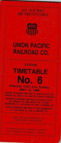 Union Pacific Employee Timetable 1988.