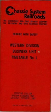 Chessie System Western Div Business Unit Timetable 1983