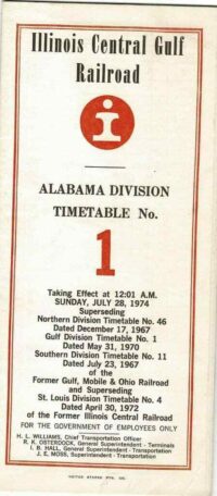 Illinois Central Gulf, Alabama Div Timetable 1974