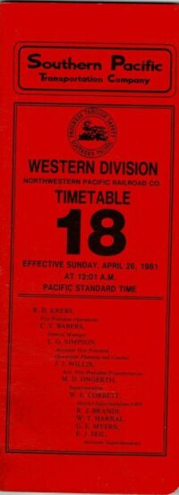 Southern Pacific Western Div Timetable, 1981