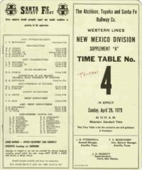 Santa Fe, New Mexico Div Timetable 1979