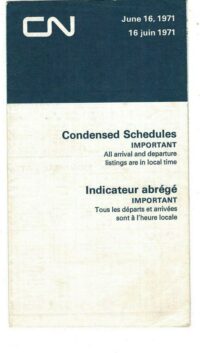 Canadian National Timetable June 16, 1971.