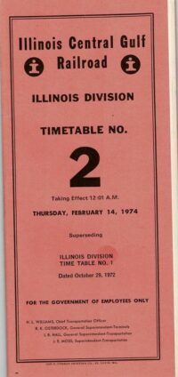 Illinois Central Gulf Railroad Illinois Div Timetable 1974