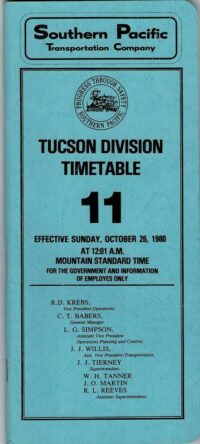 Southern Pacific Tucson Div Employee Timetable 1980