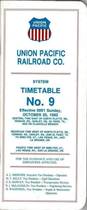 Union-Pacific-Railroad-System-Timetable-No-9-October-25th1992-FREE-SHIP-163856240104