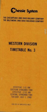 Chessie System Western Div Employee Timetable 1980