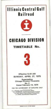 Illinois Central, Chicago Div Timetable 1975