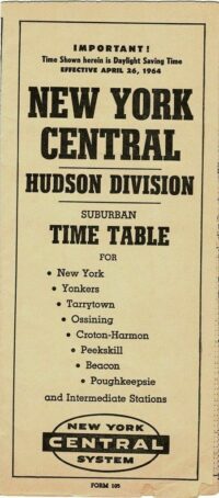 New York Central Hudson Div Suburban Time Table, 1964