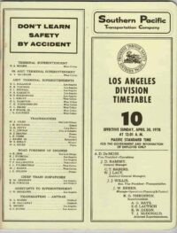 Southern Pacific Los Angeles Div Employee Timetable 1978