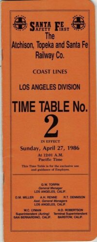 Santa Fe Los Angeles Div Timetable 1986