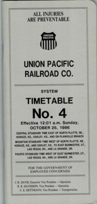 Union Pacific Employee Timetable 1986
