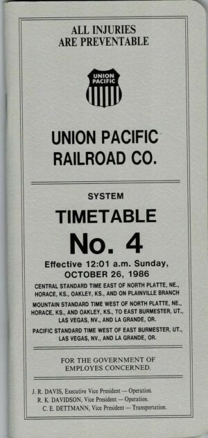 Union-Pacific-Railroad-Co-Timetable-No-4-Dated-1986-FREE-SHIP-163478158095