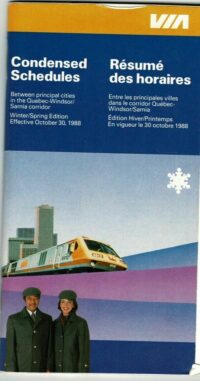 VIA Rail Timetable Quebec to Windsor & Sarnia 1988