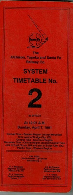Atchison-Topeka-Santa-Fe-Railway-Eastern-Lines-Timetable-2-1991-FREE-SHIP-163806798546