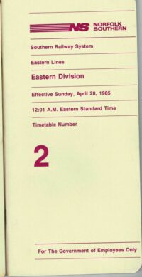 Norfolk Southern Eastern Div Timetable #2 1985