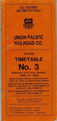 Union Pacific Employee Timetable 1986