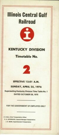 Illinois Central Gulf, Kentucky Div Timetable 1976