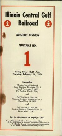 Illinois Central Gulf, Missouri Div Timetable 1974