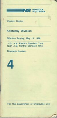 Norfolk Southern Kentucky Div Employee Timetable 1988