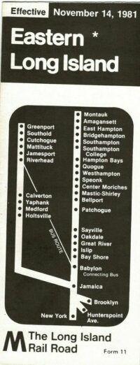 Long Island Rail Road, Eastern Long Island Timetable 1981
