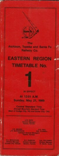 Santa Fe Eastern Lines Employee Timetable 1989
