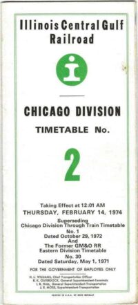 Illinois Central Gulf Chicago Div Timetable 1974