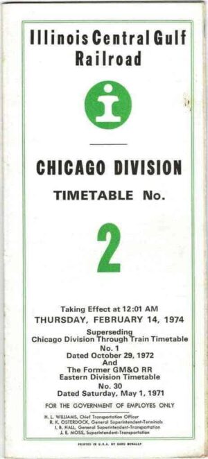 Illinois-Central-Gulf-Chicago-Division-Timetable-No-2-1974-FREE-SHIP-401758554718