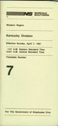 Norfolk Southern Kentucky Div Employee Timetable 1991