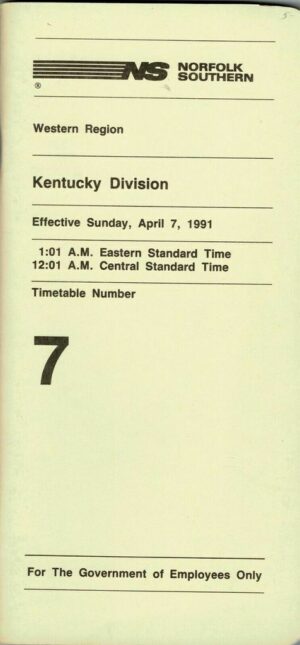 Norfolk-Southern-Western-Region-Kentucky-Division-Timetable-7-April-1991-FREE-401965786748