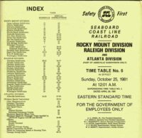 SCL Timetable Rocky Mount, Raleigh, Atlanta Div'ns 1981