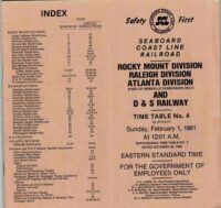 SCL Rocky Mount, Raleigh, Atlanta, Div'ns 1981 Timetable