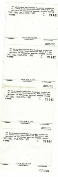 St. Louis-San Francisco Railway Co. 4 Blank Annual Passes