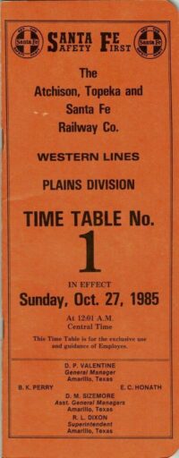 Santa Fe Plains Div Timetable 1985