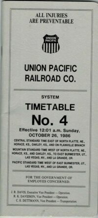 Union Pacific Employee Timetable 1986