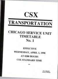 CSX Chicago Service Unit Timetable 1998