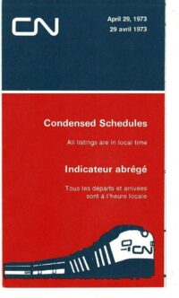 Canadian National Timetable April 29, 1973.