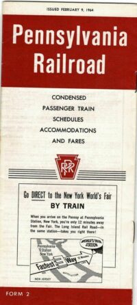 Pennsylvania Railroad Passenger Time Table 1964