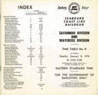 SCL, Savannah & Waycross Div's Employee Timetable 1978